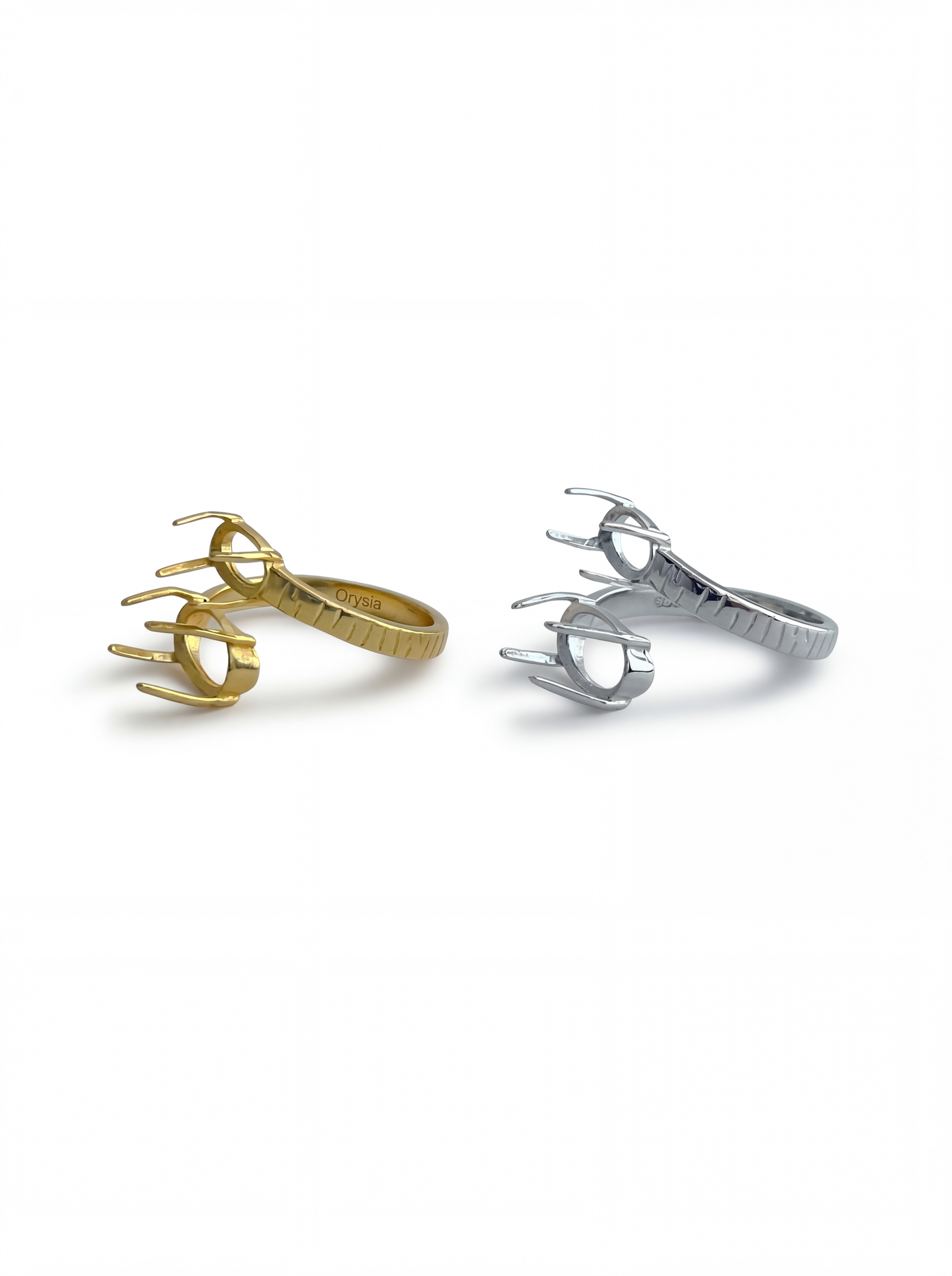 22 sterling silver double round ring setting with claw prongs in gold and silver finishes for raw crystal jewelry