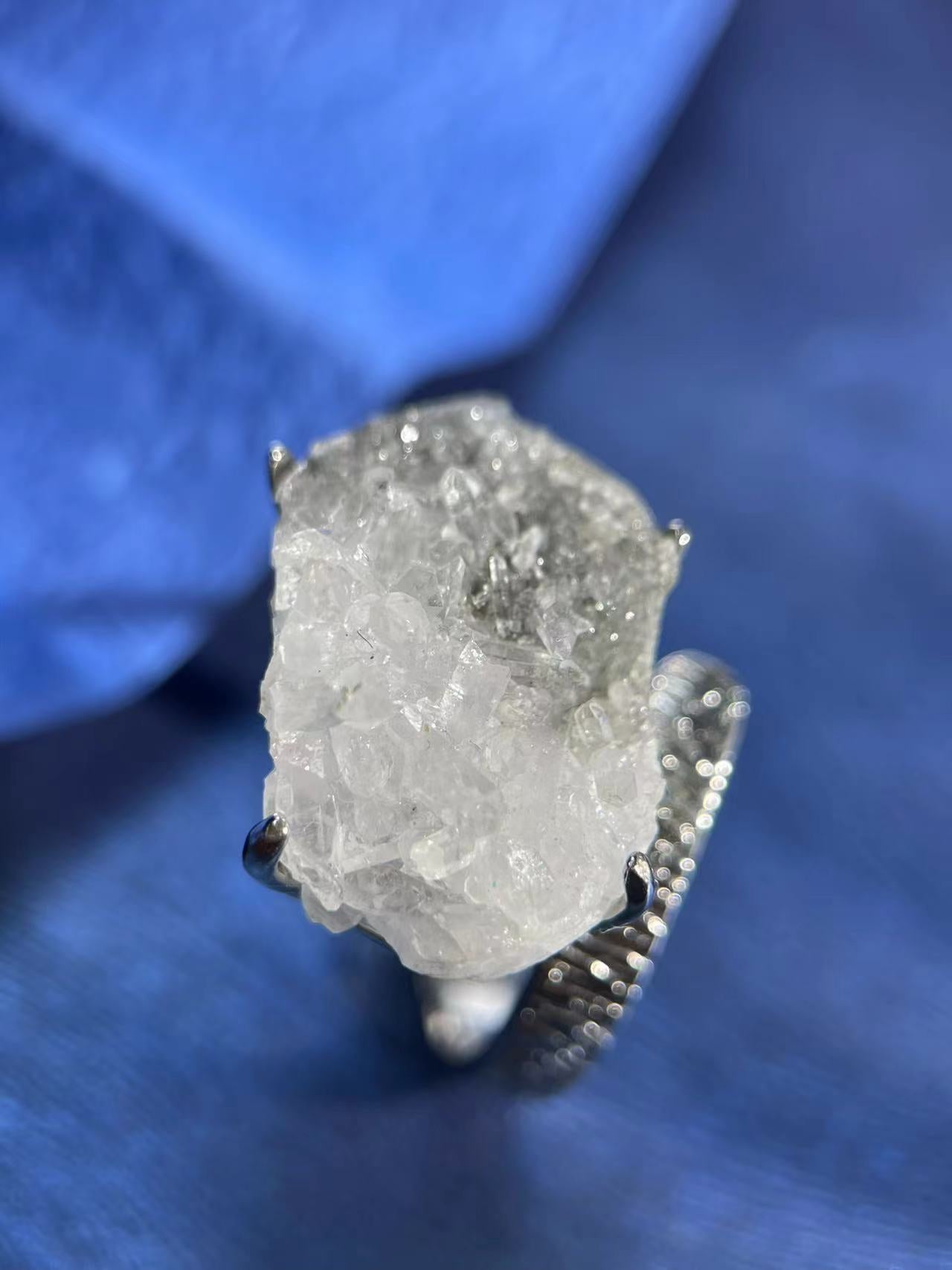 Black & White Agate Crystal Cluster Ring