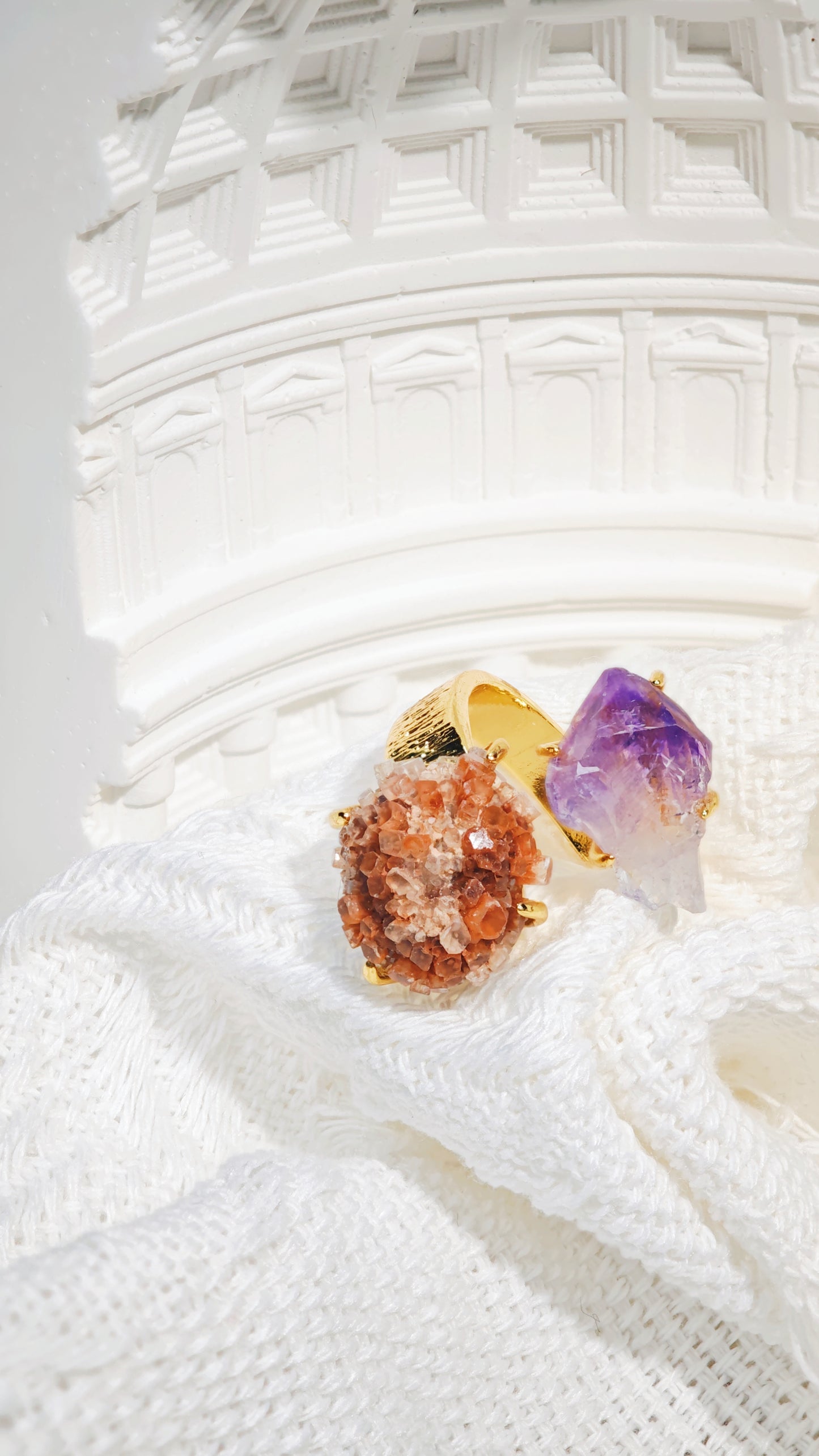 Amethyst & Aragonite Raw Ring