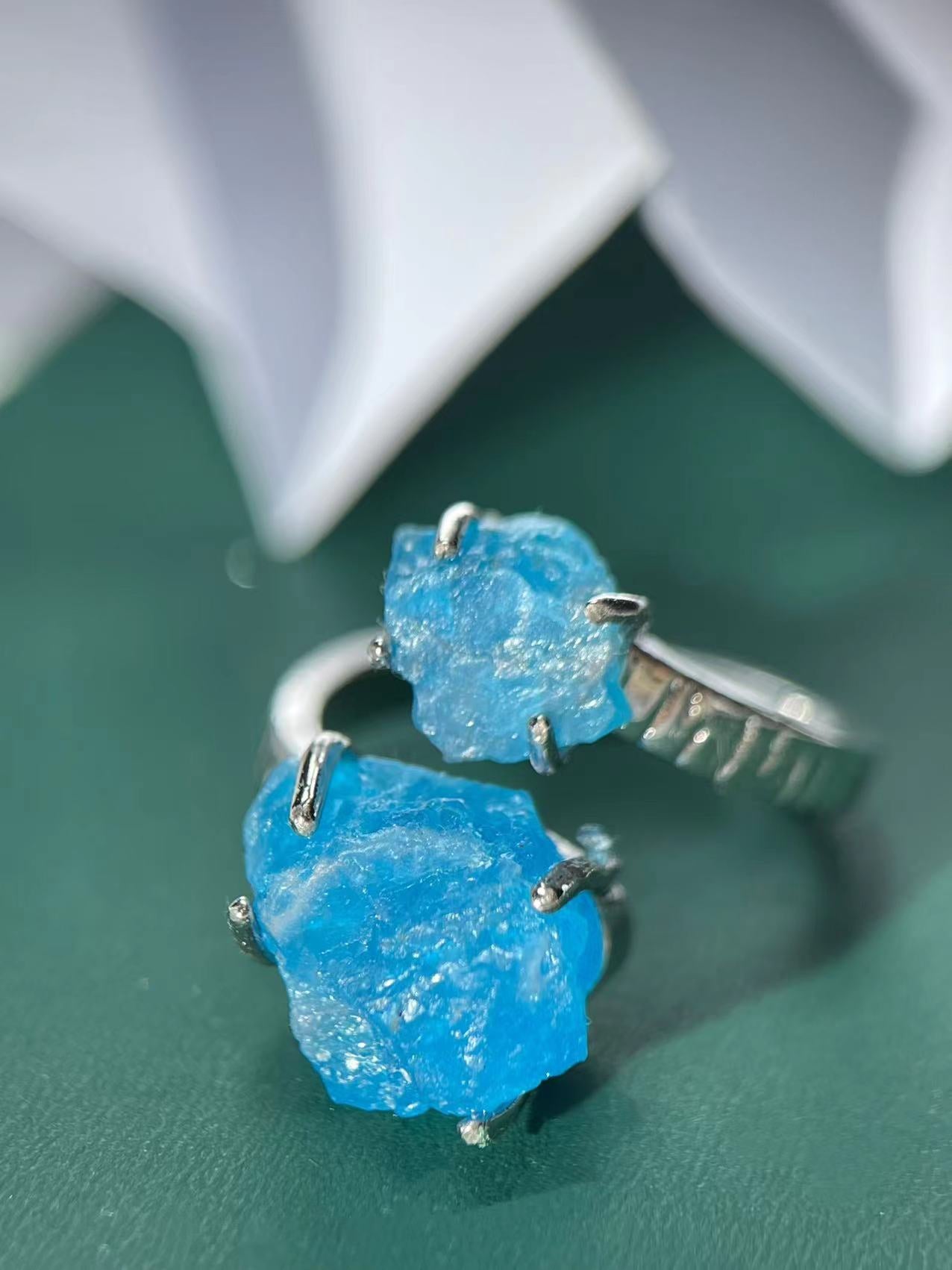 Double Blue Apatite Ring