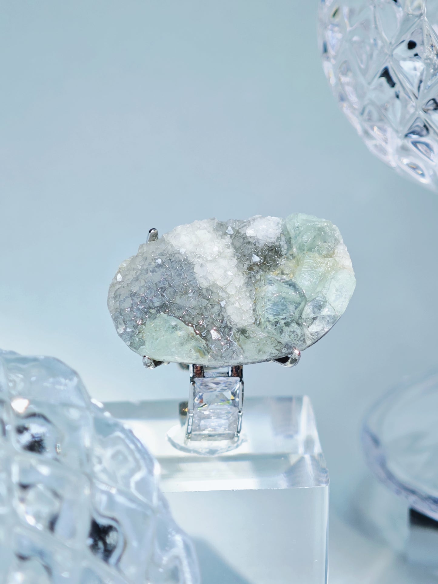 Aquamarine Druzy Quartz Ring