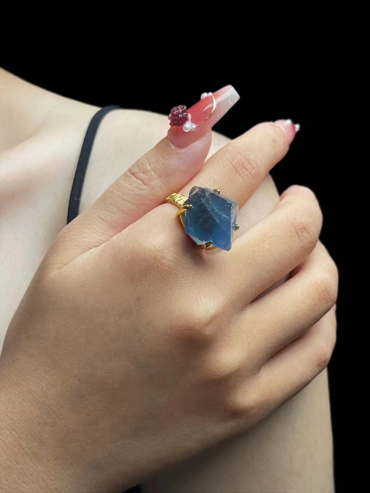 Blue Octahedral Fluorite Ring