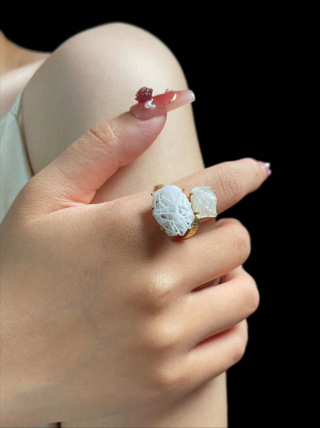 Calcite Desert Rose with Clear Quartz Ring