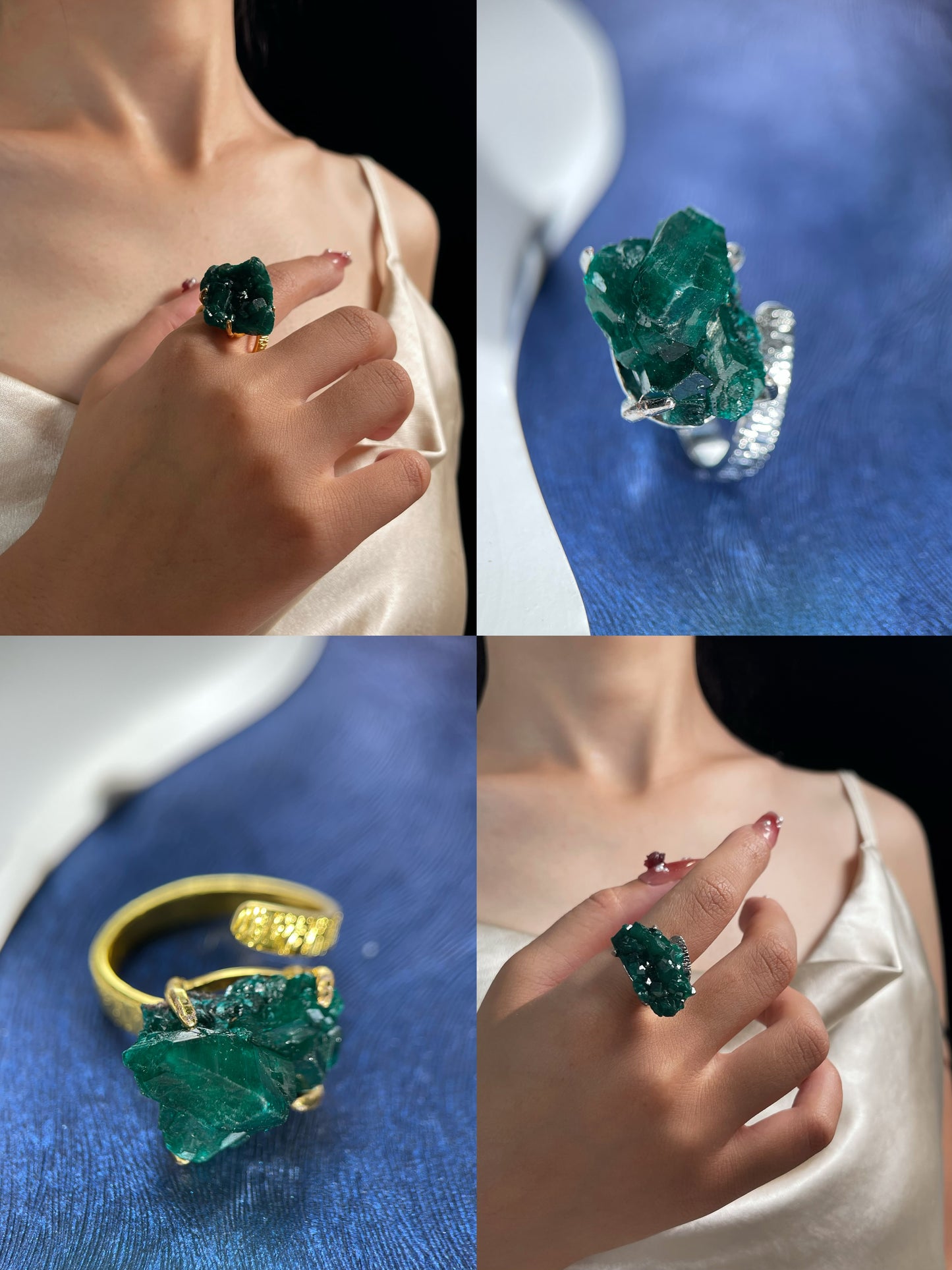 Dioptase ring / necklace / earrings