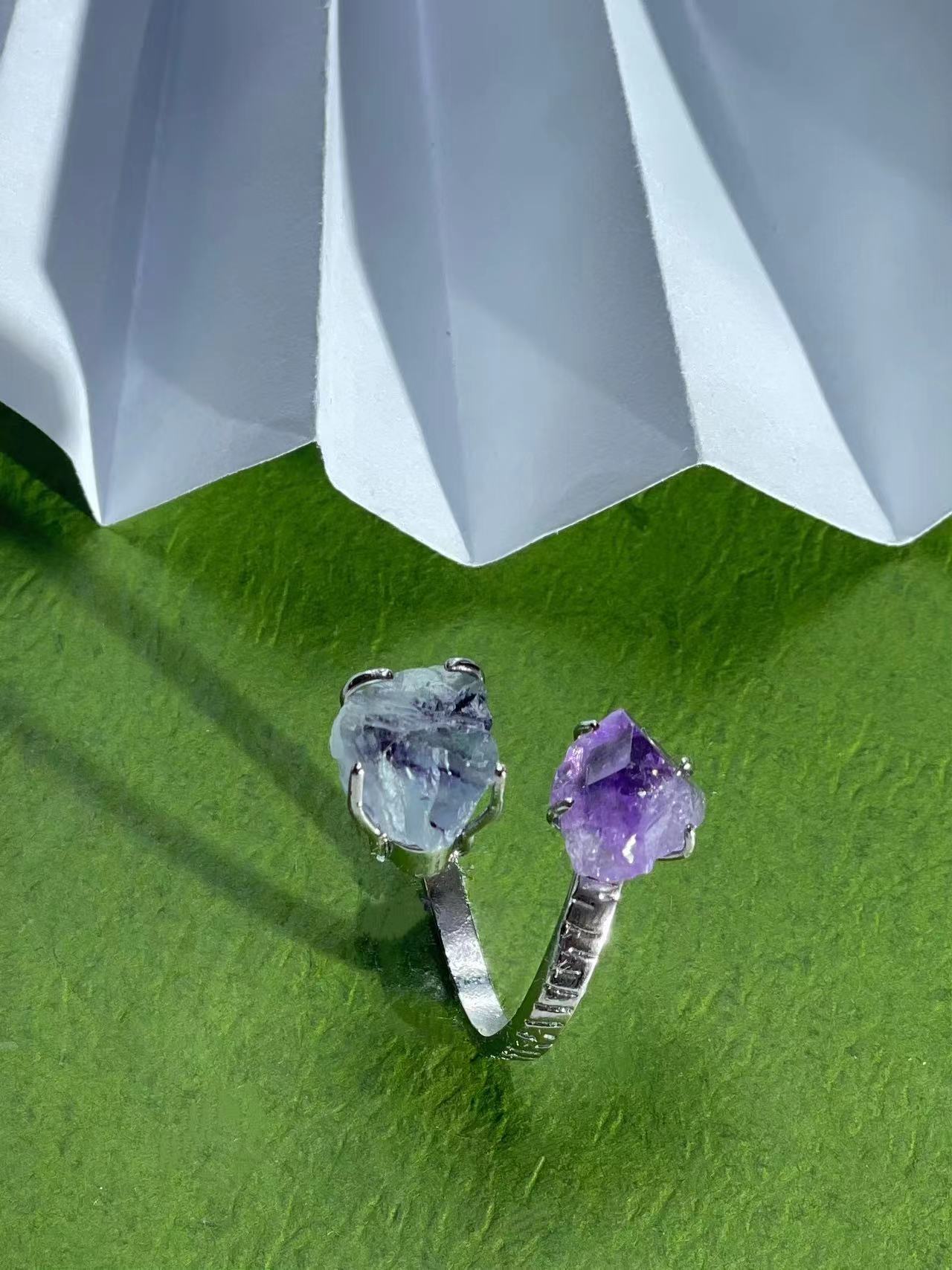 Phantom Fluorite & Amethyst Ring