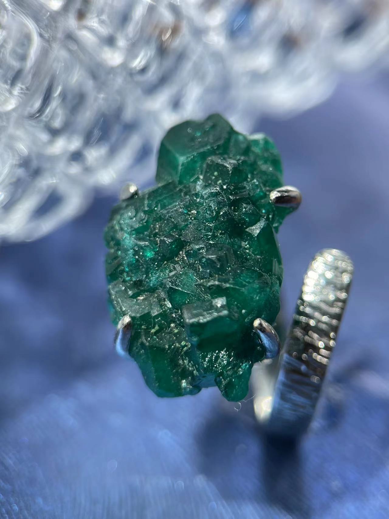 Dioptase ring / necklace / earrings