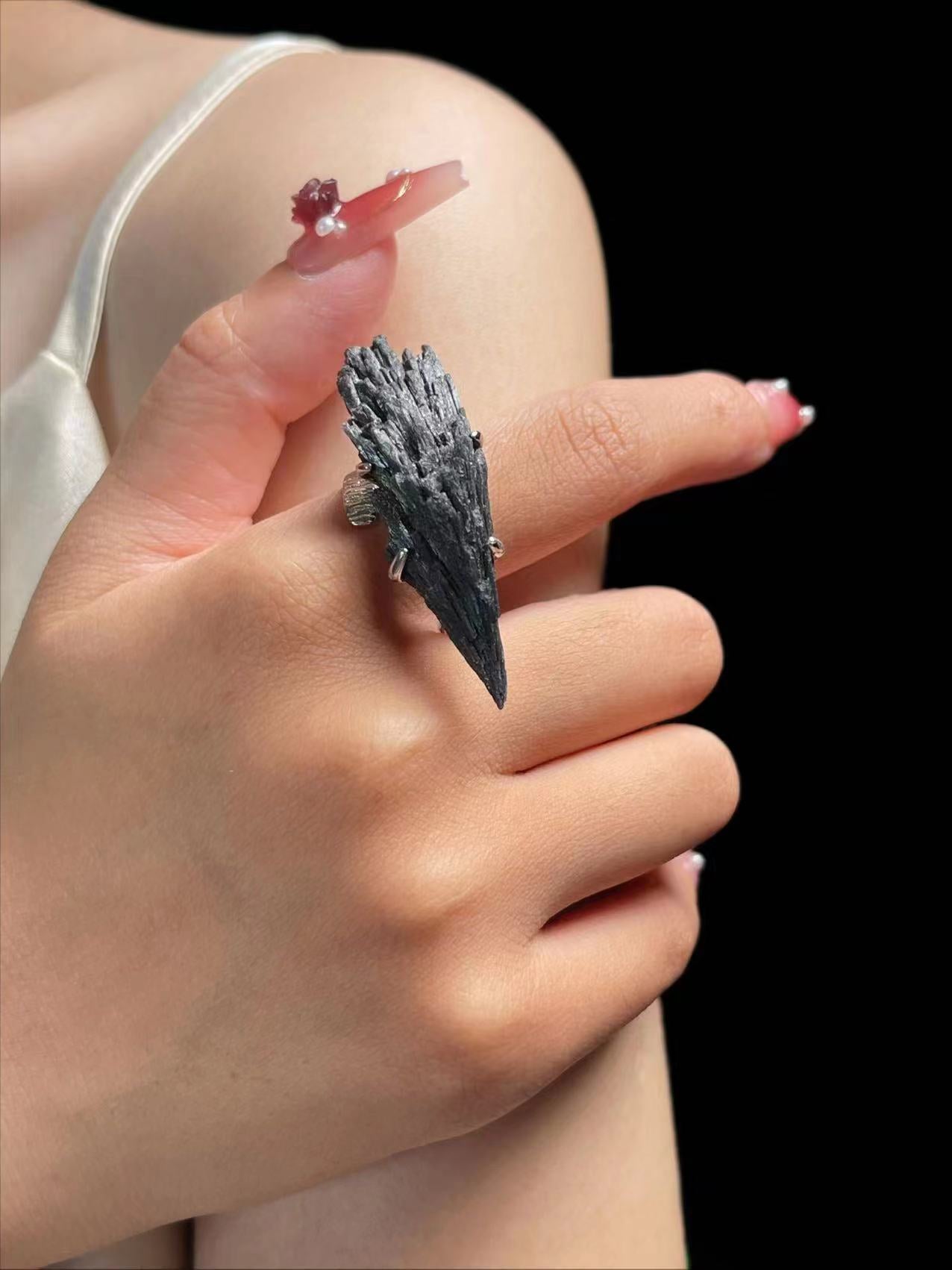 Black Tourmaline (Feathered Cluster) Ring
