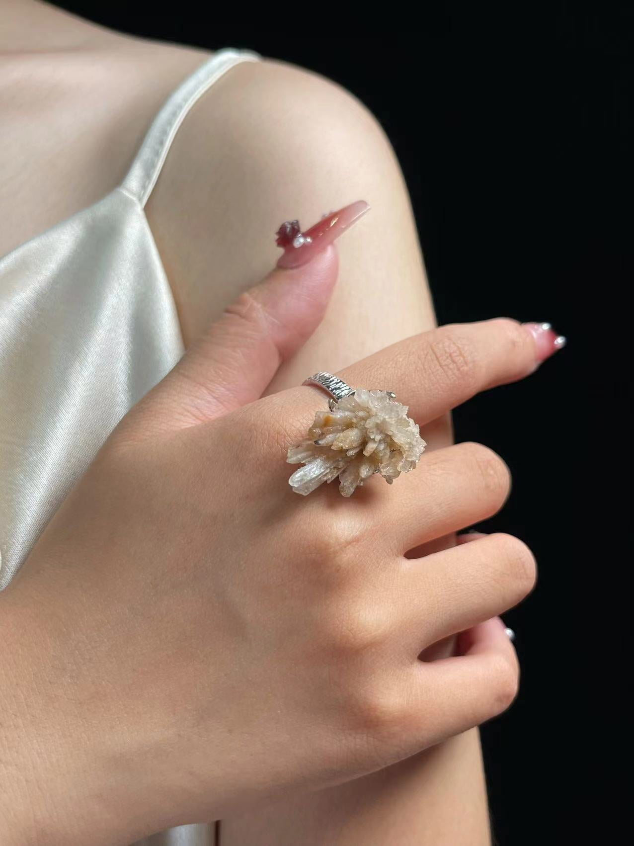Raw Gypsum Flower Ring