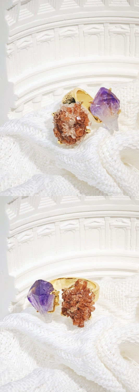 Amethyst & Aragonite Raw Ring