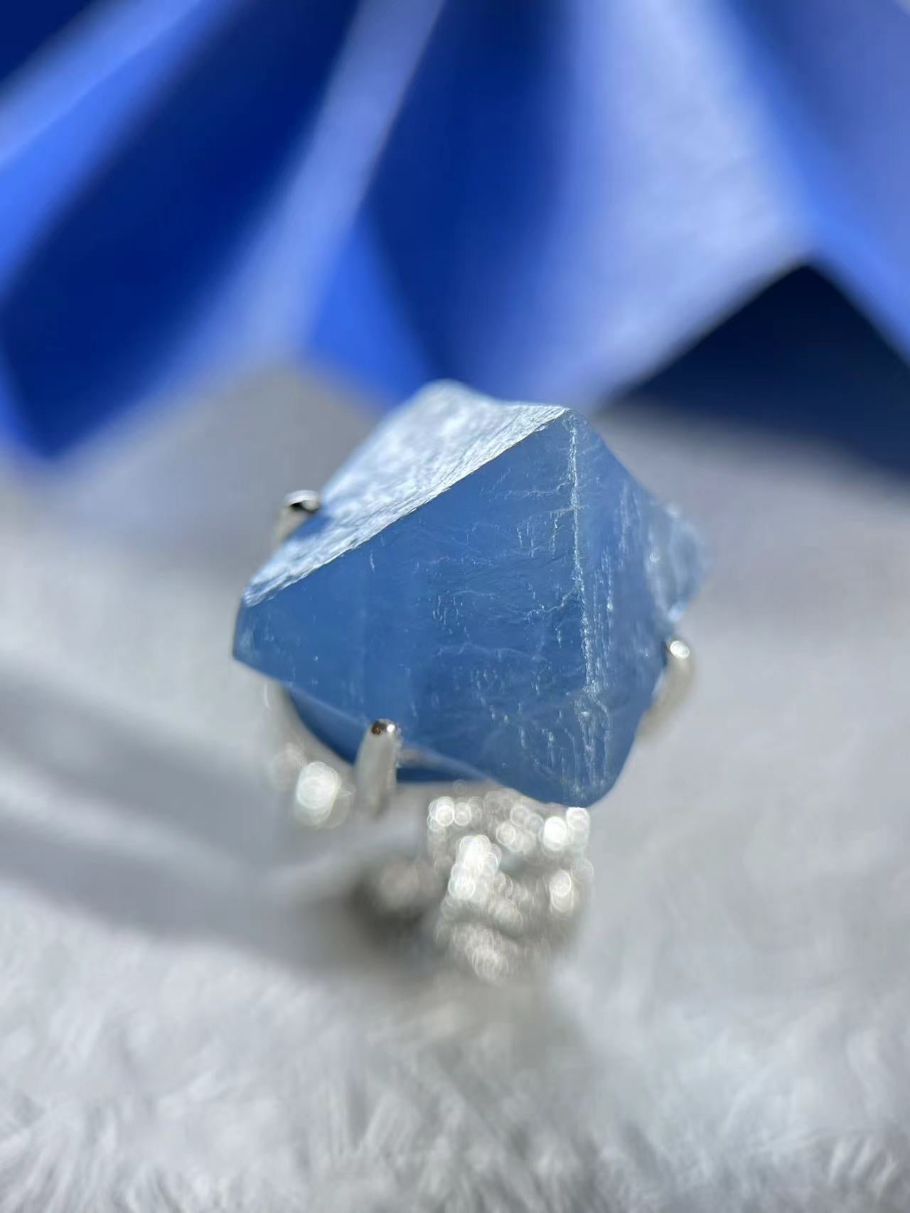Blue Octahedral Fluorite Ring