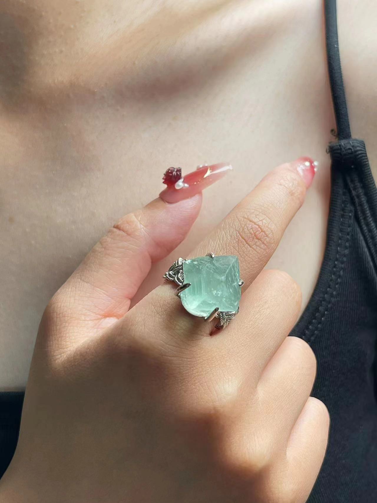 Green Octahedral Fluorite Ring