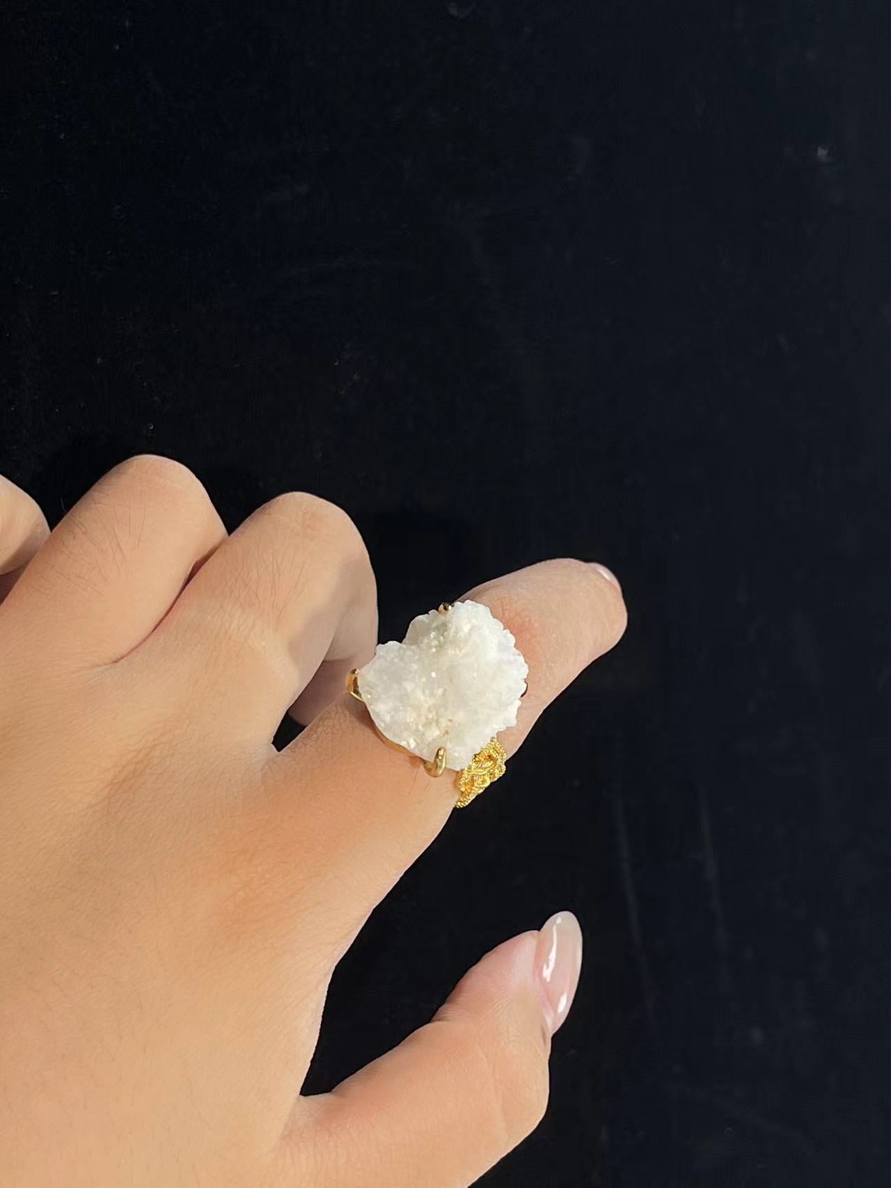 Raw Selenite Crystal Ring