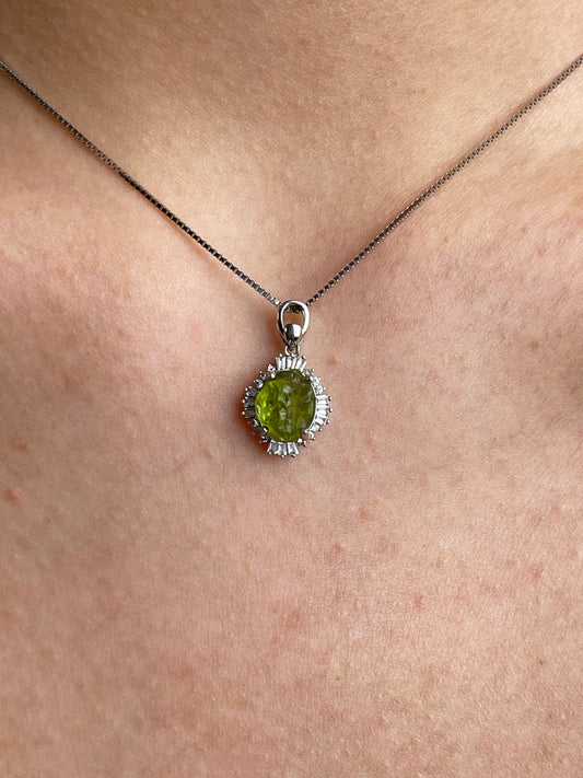 Close-up of peridot necklace natural peridot worn on neck