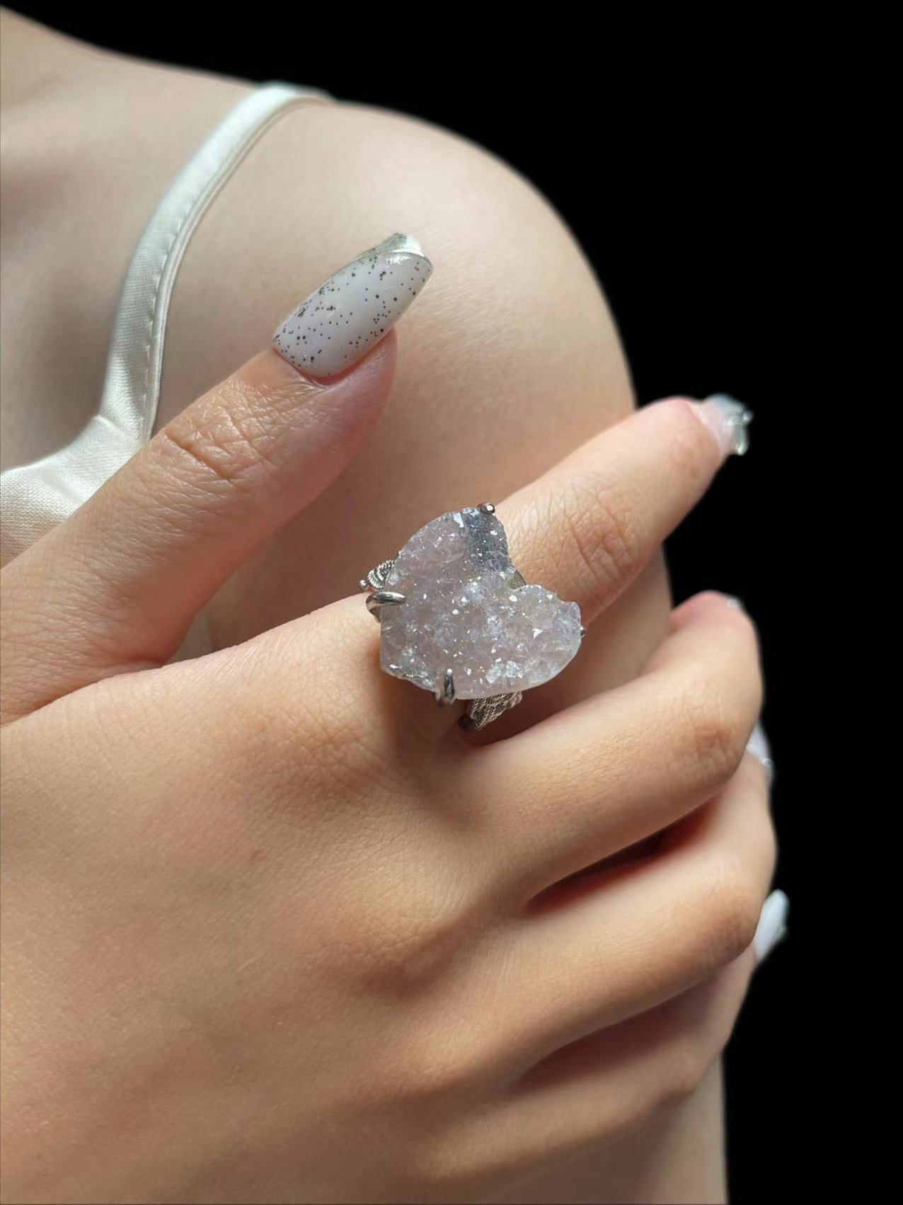Heart-Shaped Sugar Quartz Ring