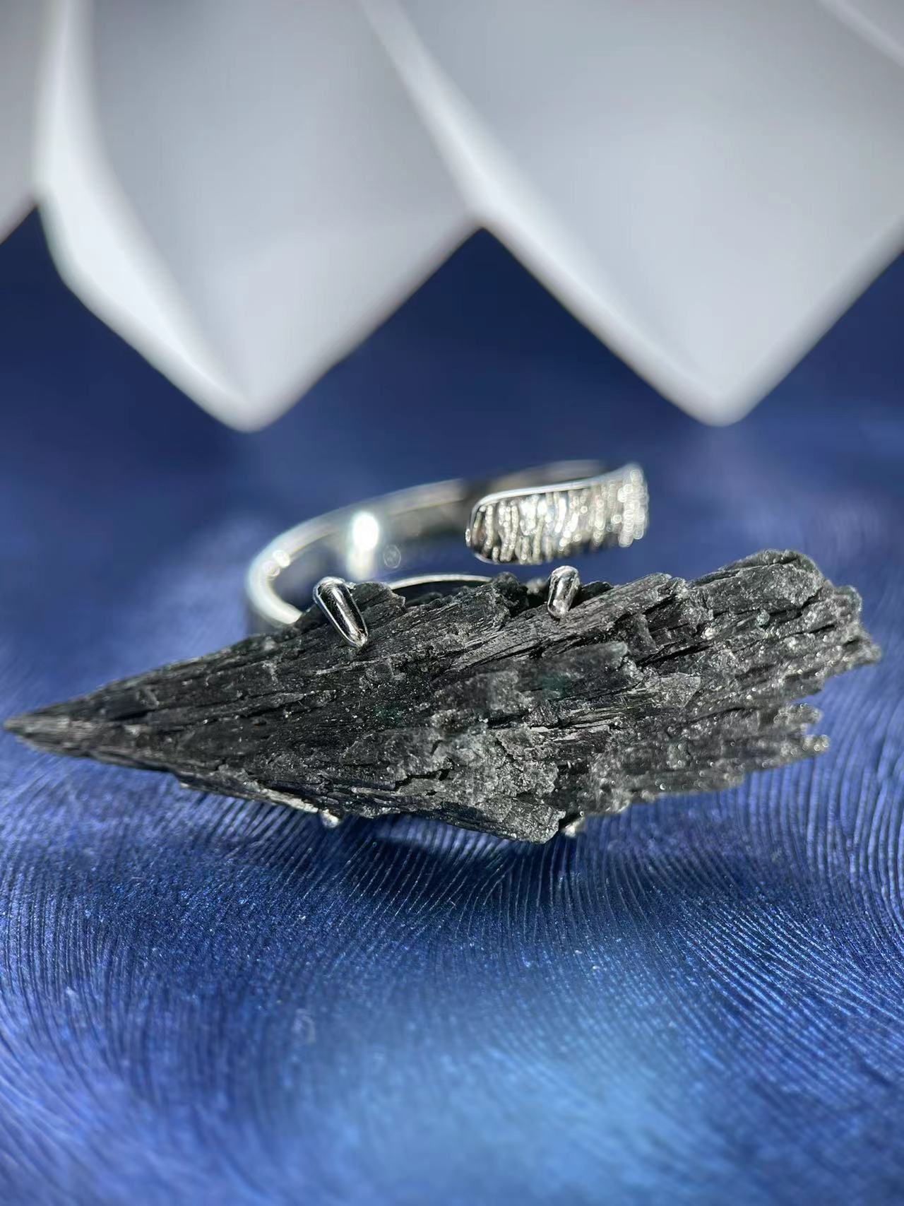 Black Tourmaline (Feathered Cluster) Ring