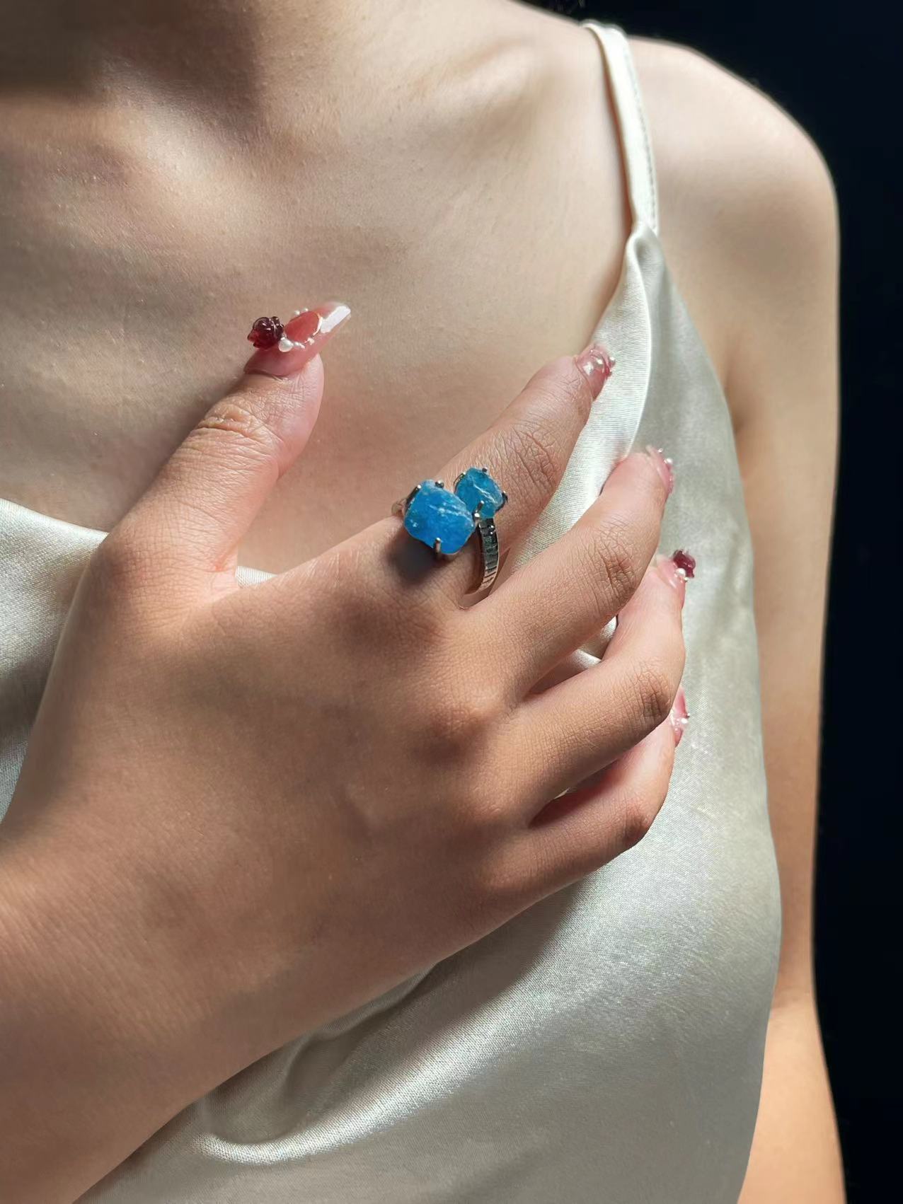 Double Blue Apatite Ring