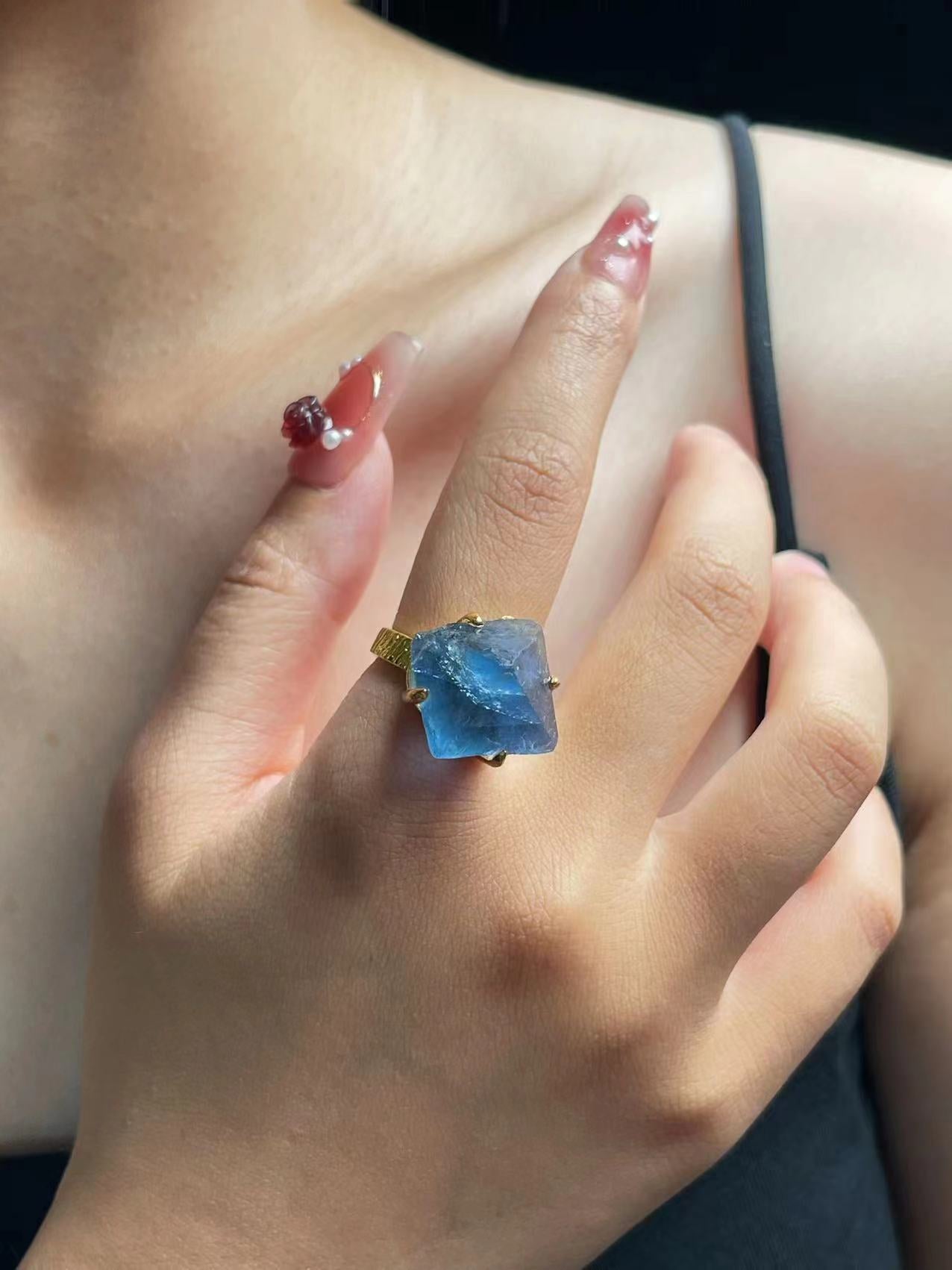 Blue Octahedral Fluorite Ring
