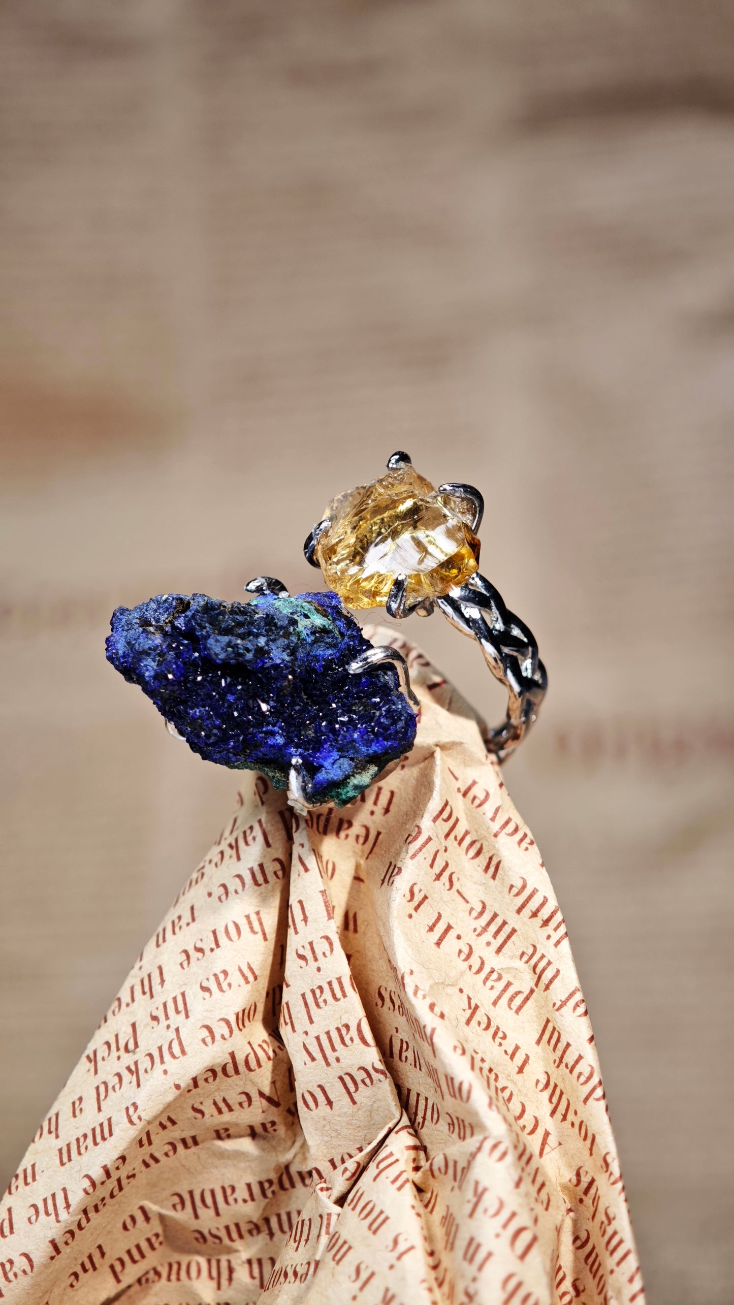 Azurite & Citrine Ring