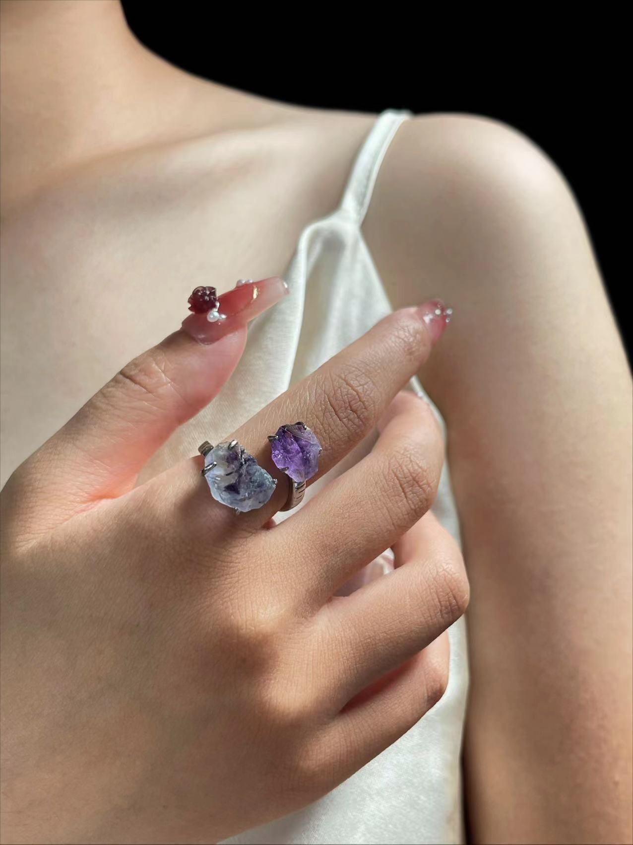 Phantom Fluorite & Amethyst Ring