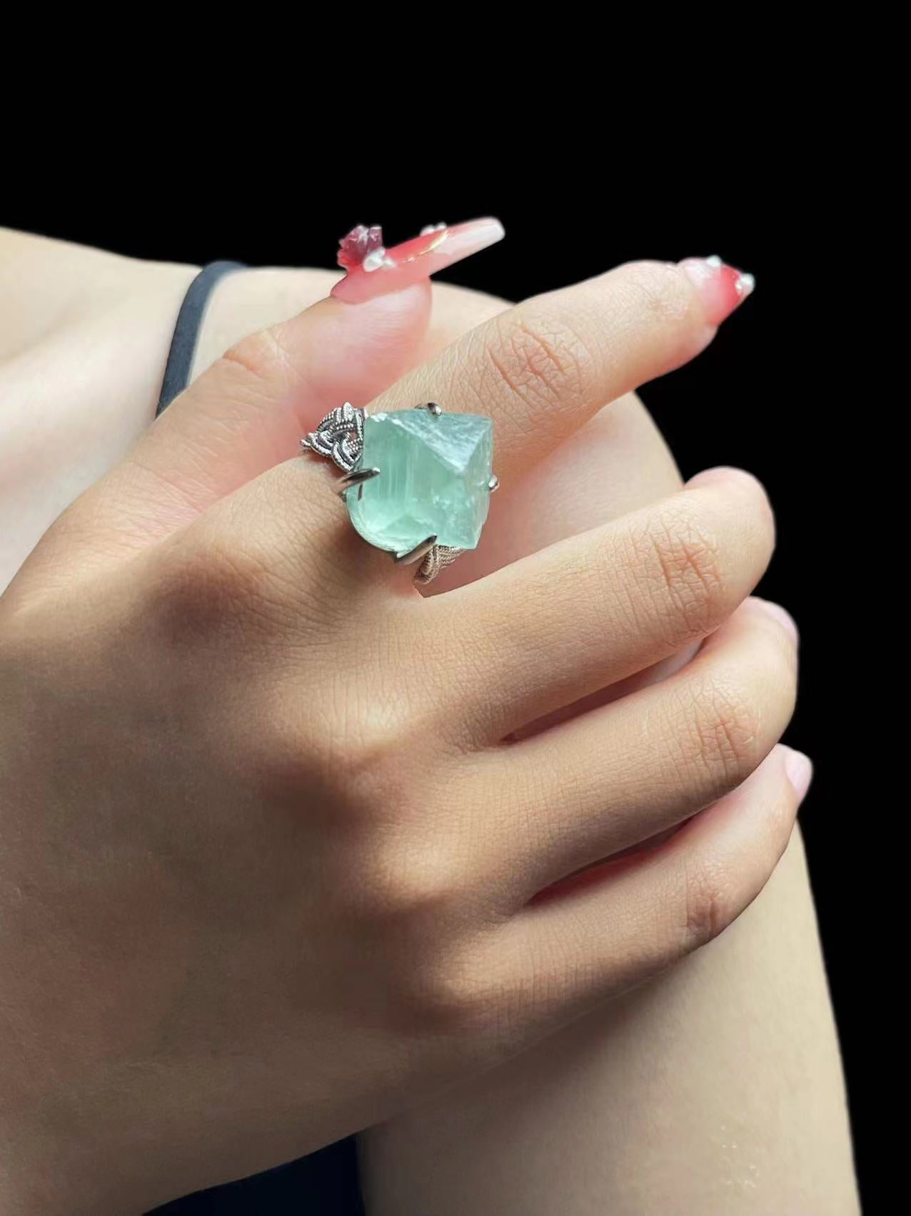 Green Octahedral Fluorite Ring