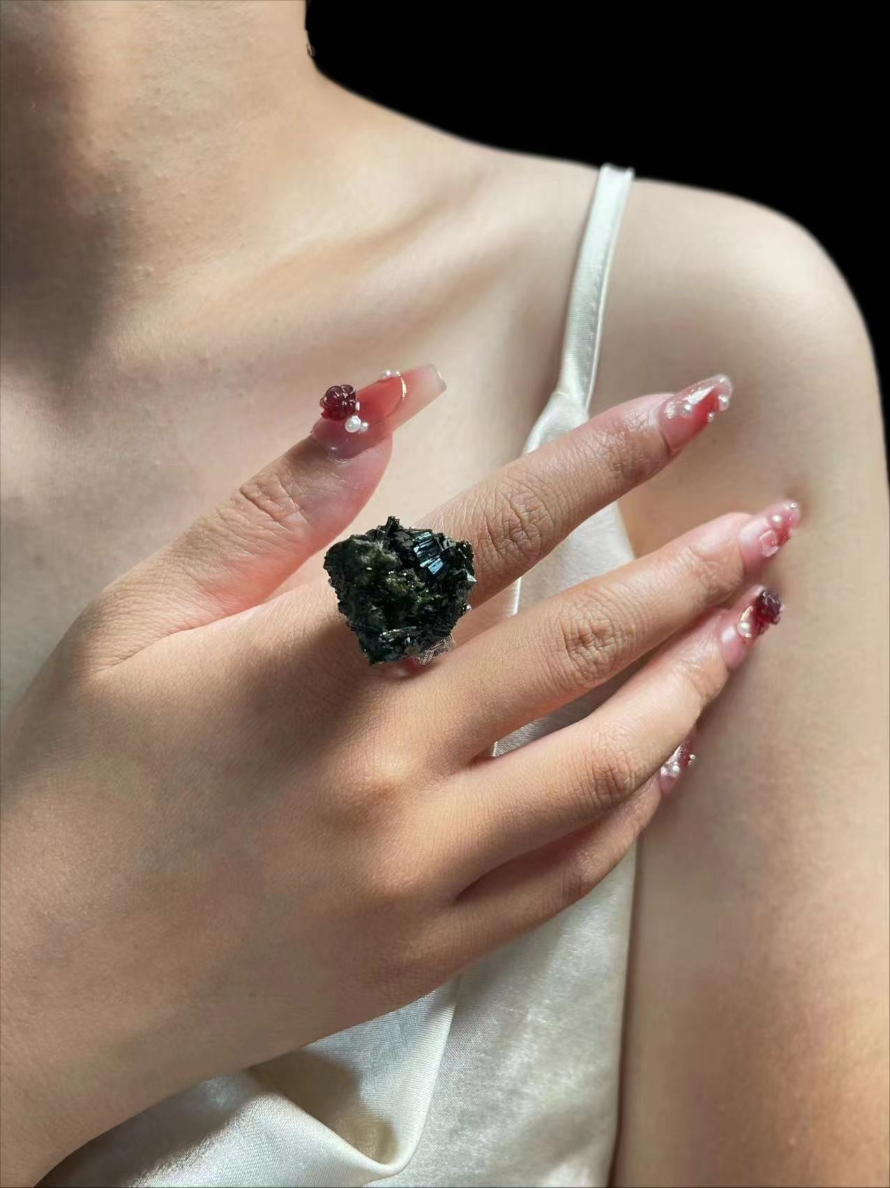 Verdelite Tourmaline with Epidote Ring
