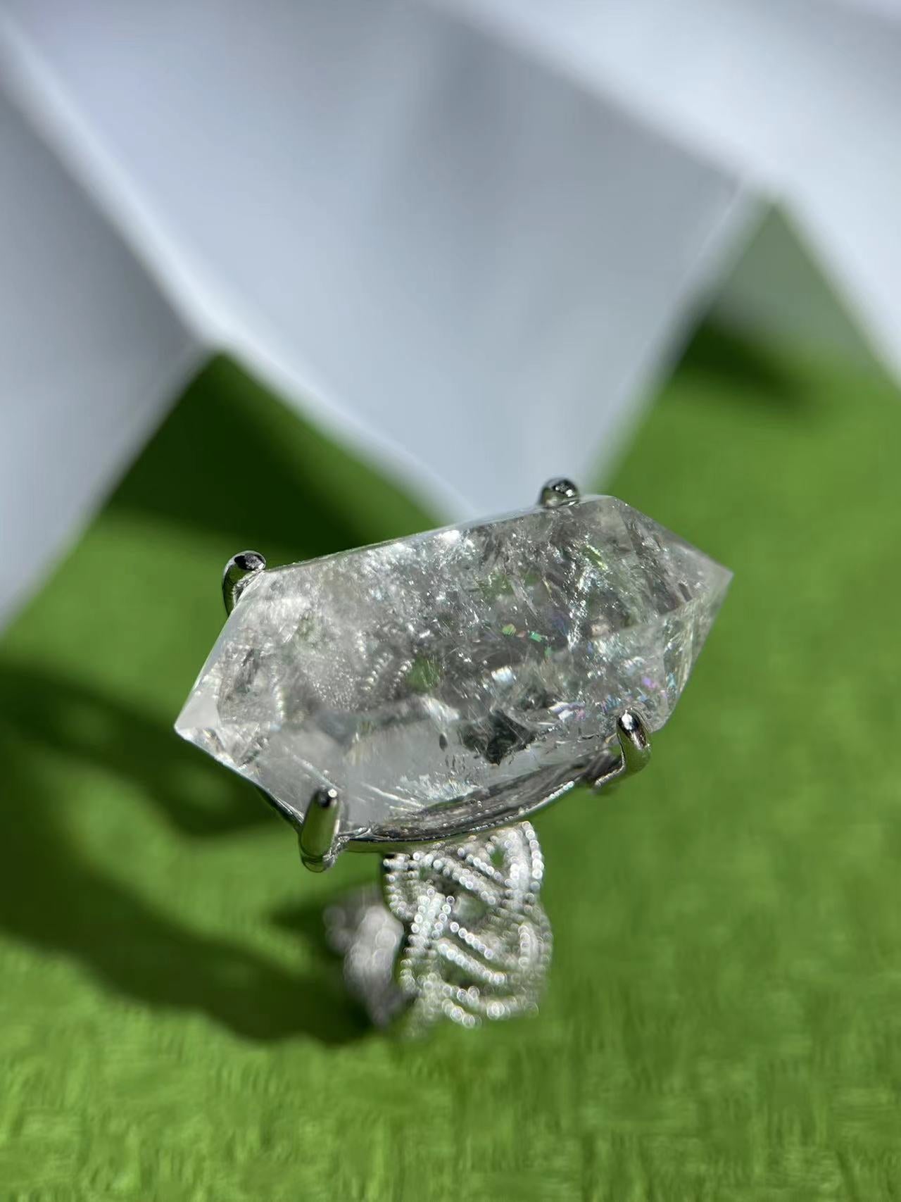 White Crystal Point Ring