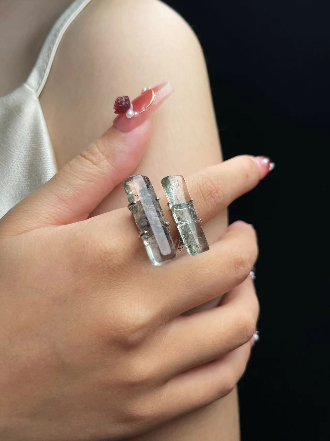 Red Phantom & Green Phantom Quartz ring