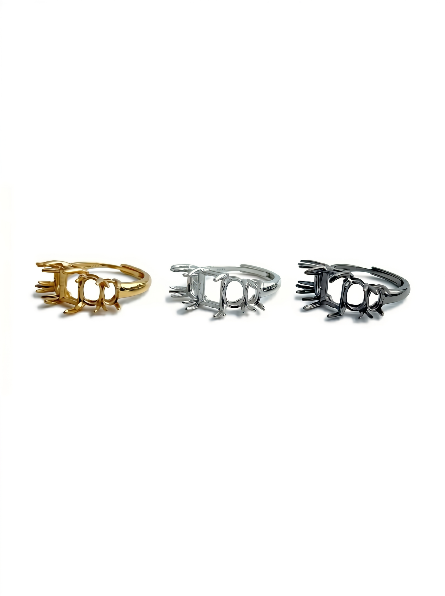 sterling silver multi stone ring setting in gold, silver, and black finishes for raw crystal jewelry