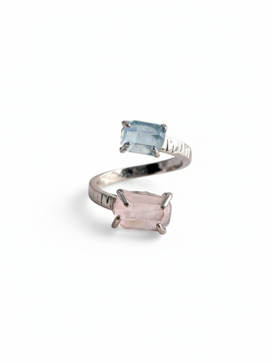 Aquamarine & Morganite Twin Stone Ring