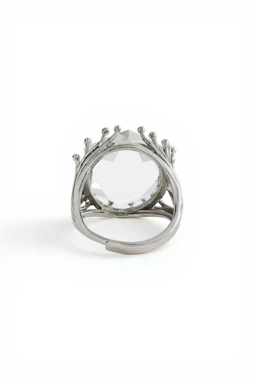 Clear Quartz Six-Point Geometric Ring