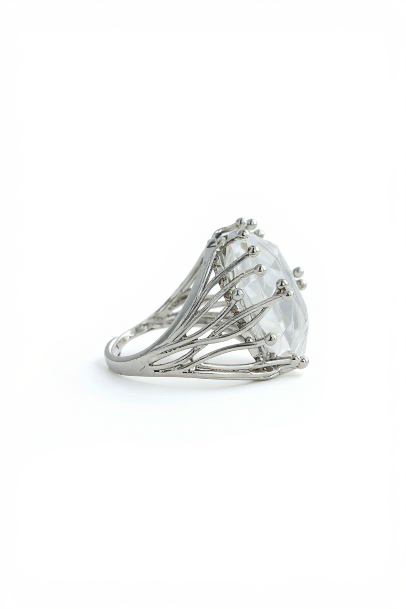 Clear Quartz Six-Point Geometric Ring