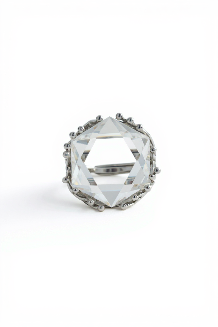 Clear Quartz Six-Point Geometric Ring