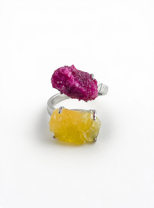 Raw Red Corundum (Ruby variety) Heart & Brucite Ring
