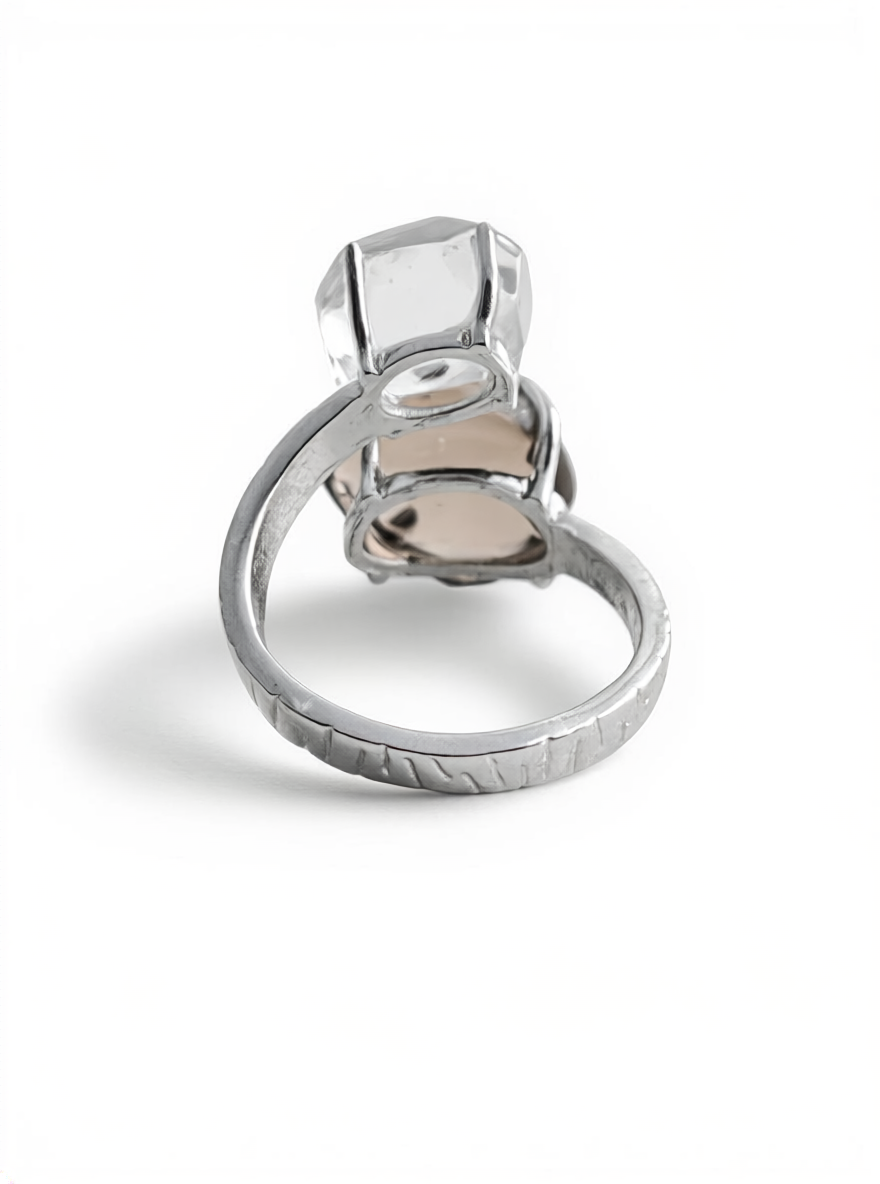Clear Quartz & Smoky Quartz Freeform Ring