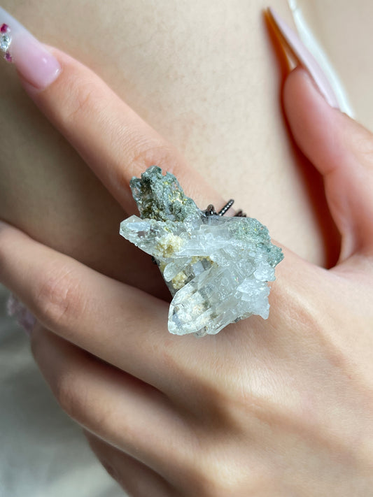 Himalayan Chlorite Quartz Crystal Cluster Ring