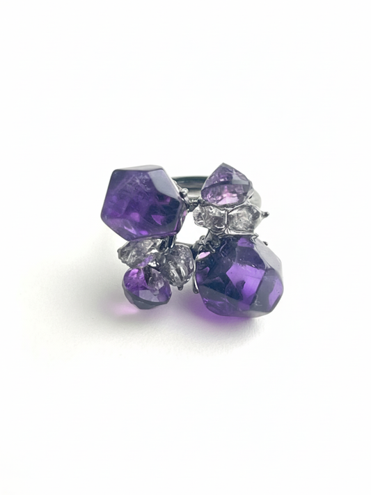 Twin Bloom — Amethyst & Herkimer Diamond Ring