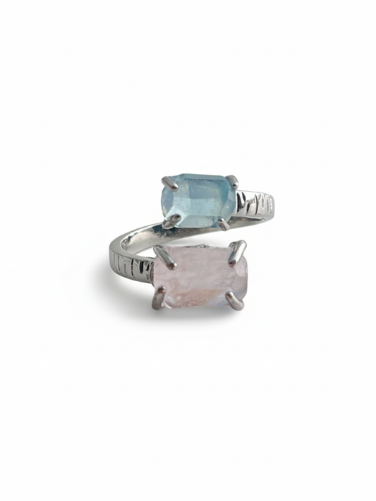 Aquamarine & Morganite Twin Stone Ring