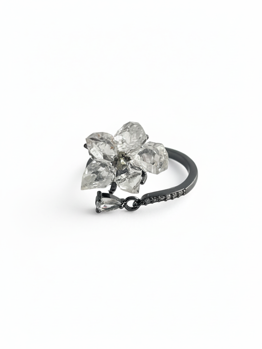 Hakima Diamond Quartz & Peruvian Chalcopyrite Flower Ring