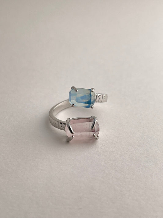 Aquamarine & Morganite Twin Stone Ring