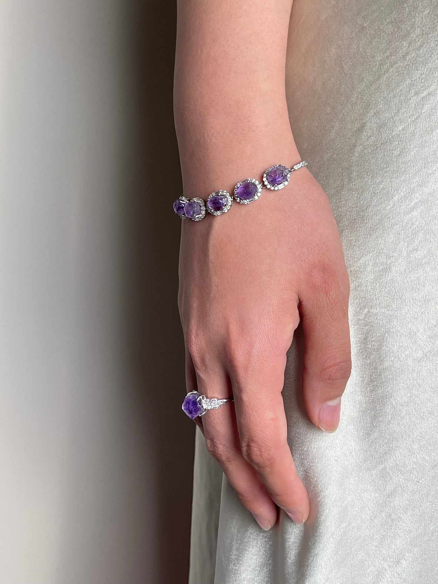 Raw Amethyst Bracelet –  Sterling Silver