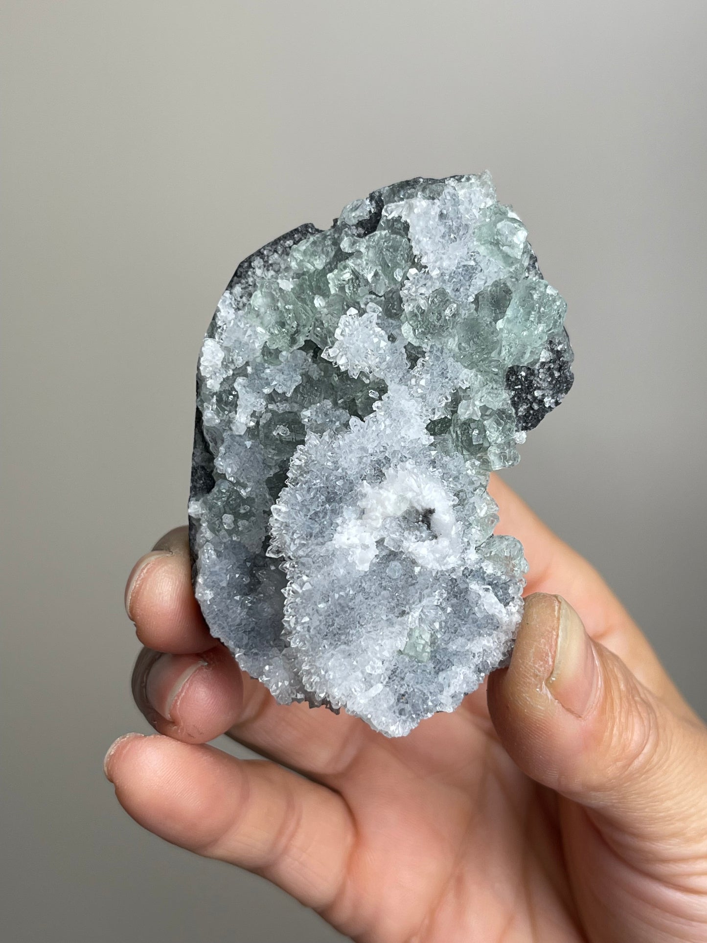 Mint Green Fluorite with Quartz Cluster from Fujian, China | Mineral Specimen