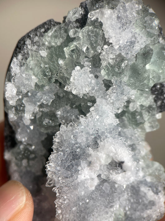 Mint Green Fluorite with Quartz Cluster from Fujian, China | Mineral Specimen