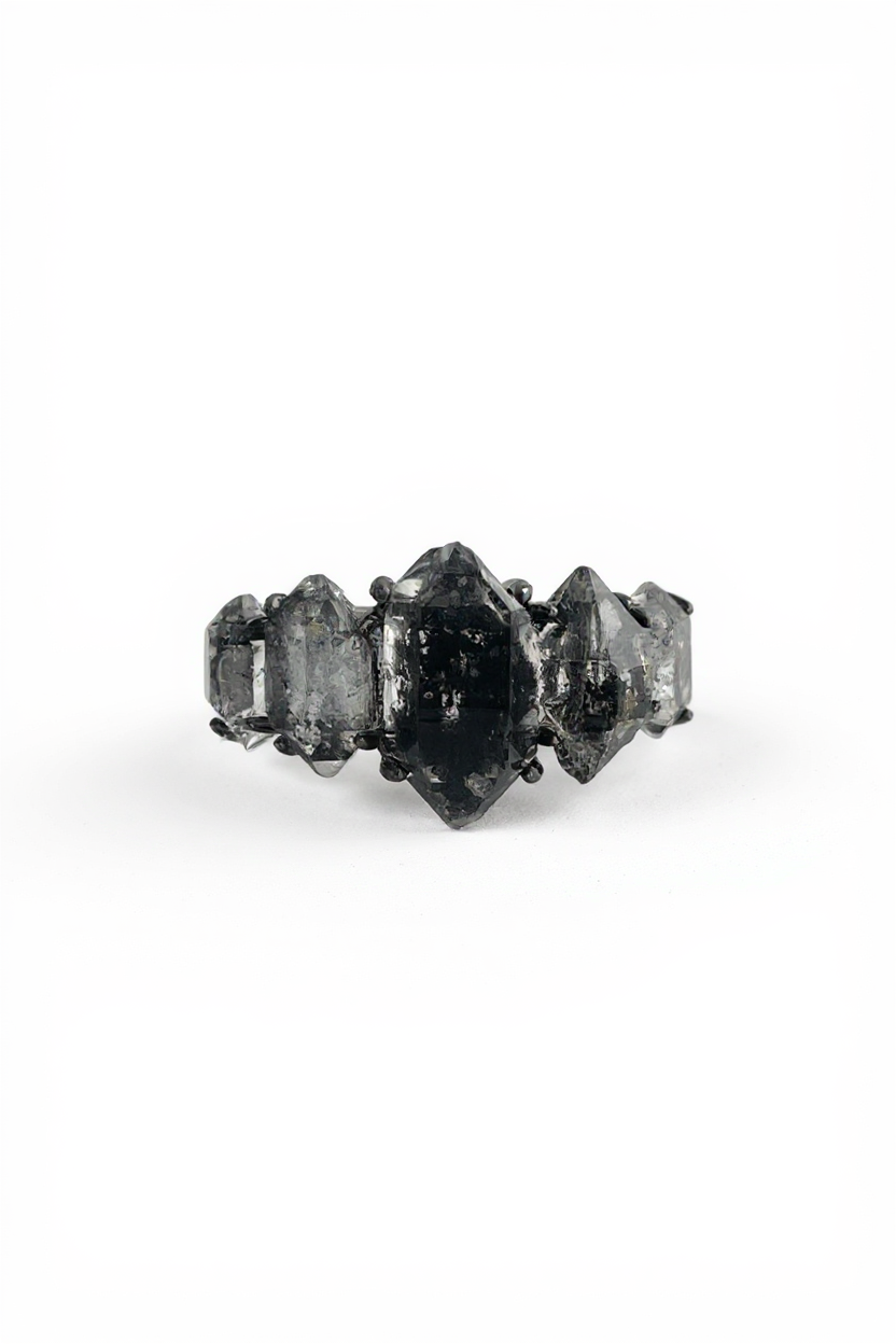 Black Inclusion Herkimer Diamond Quartz Ring