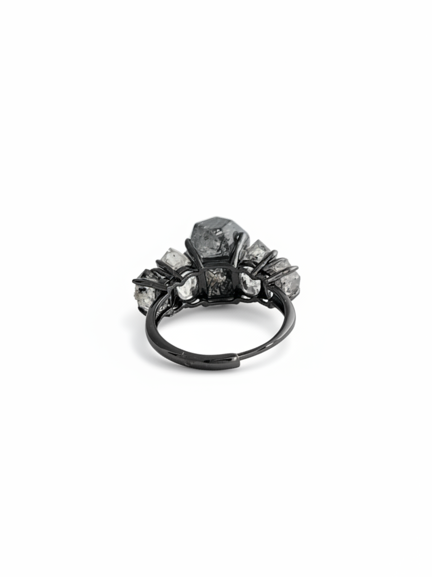 Black Rutilated Quartz & Black Herkimer Diamond Quartz Row Ring