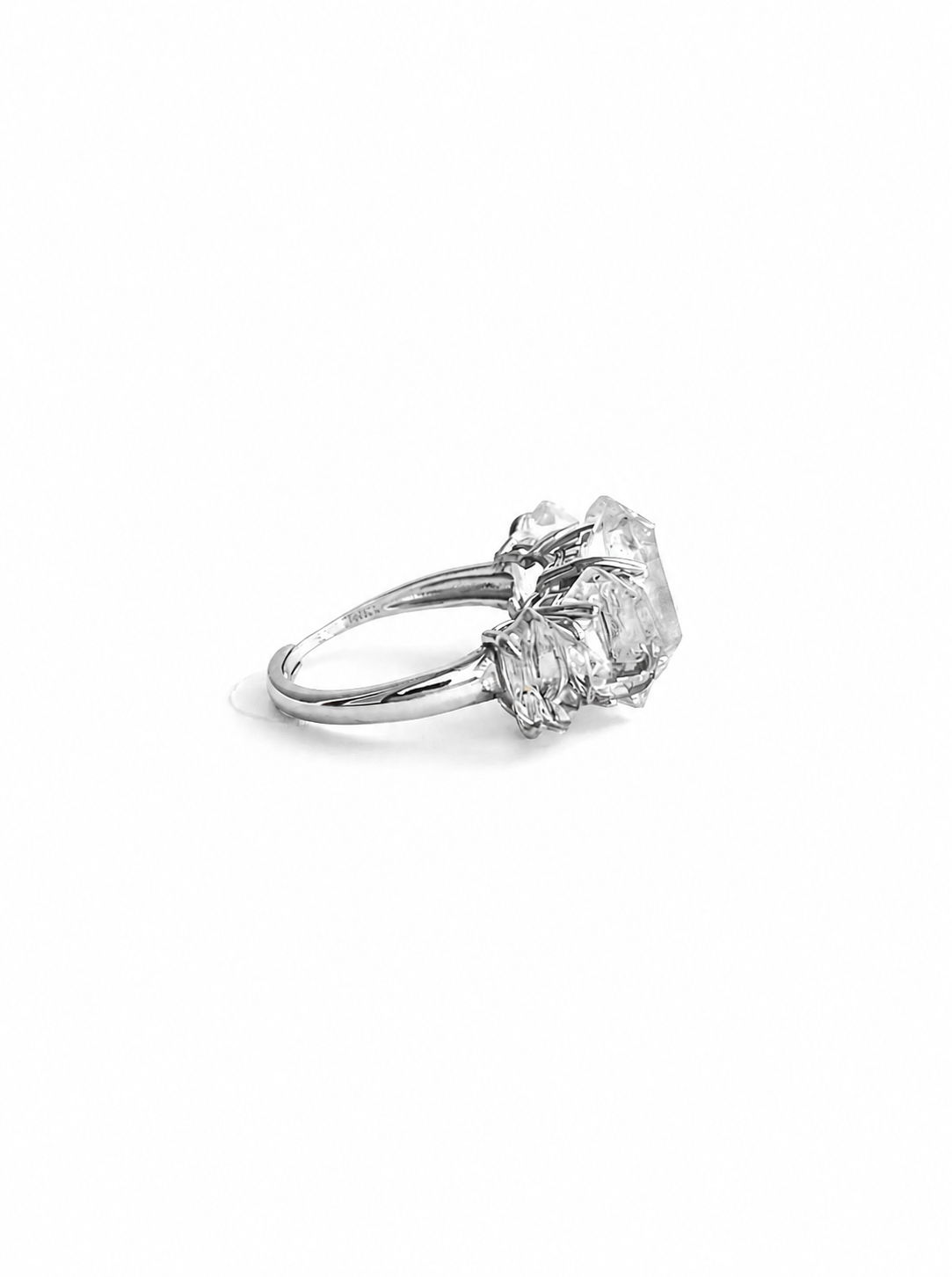 Oryssia Herkimer Diamond Quartz Band Ring in 925 sterling silver silver tone