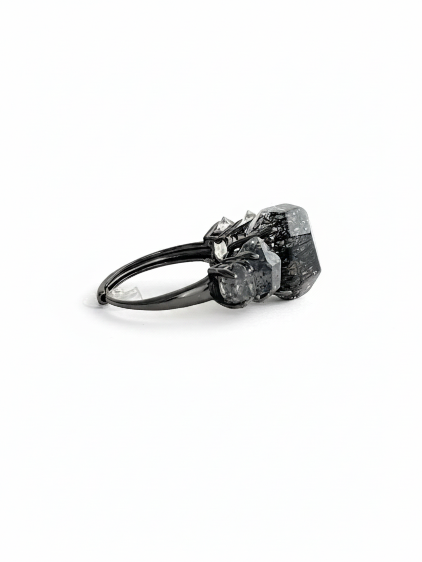 Black Rutilated Quartz & Black Herkimer Diamond Quartz Row Ring