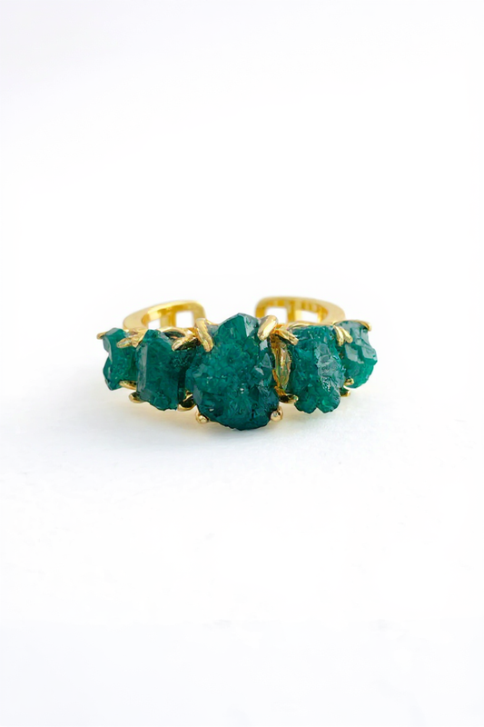 Raw Dioptase Crystal Band Ring front view
