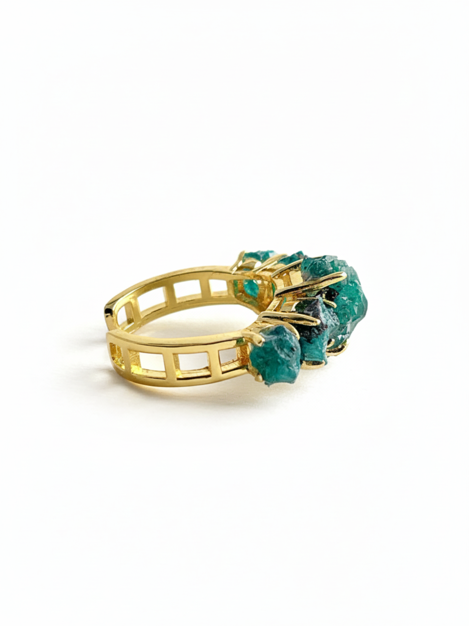Side view of Raw Dioptase Crystal Band Ring