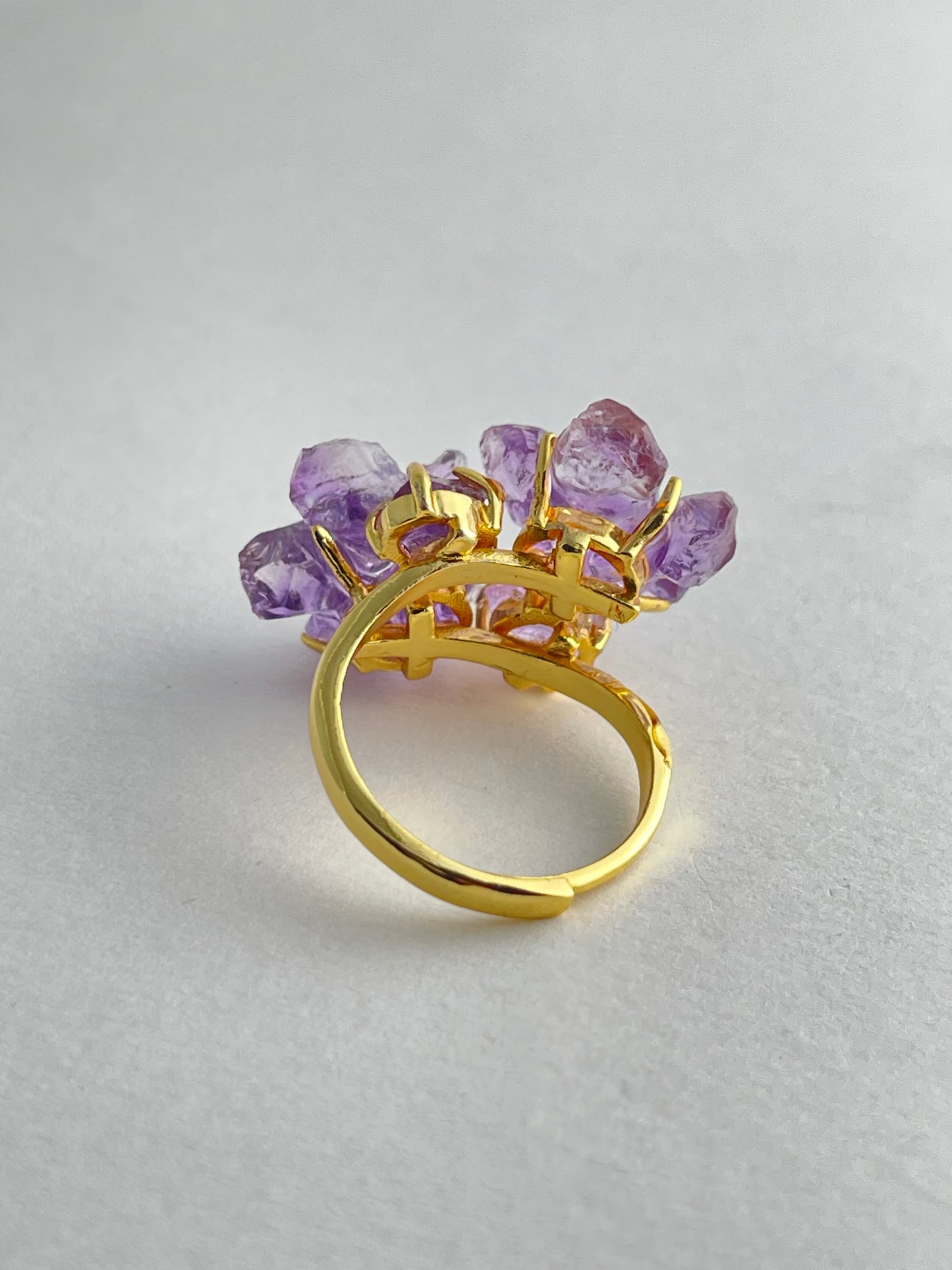 back view adjustable amethyst crystal ring