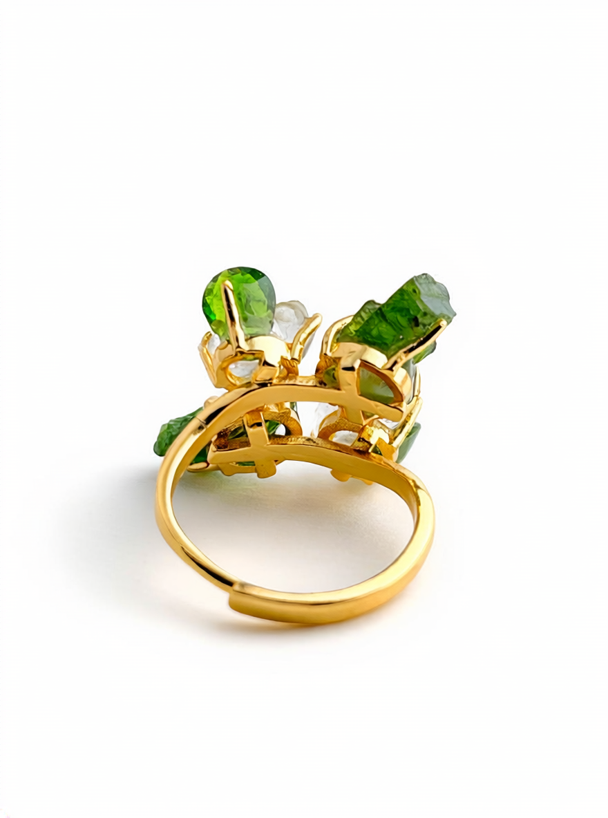 back view adjustable chrome diopside crystal ring